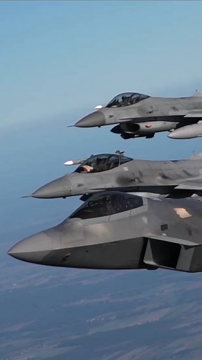 Awesome shots of Polish F-16s and the US F-22 Raptors over Europe as part of NATO's Air Shielding mission! #f22 #f16 #nato