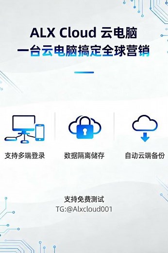 无痕云电脑 #远程电脑#ALX Cloud云电脑#云电脑网页版 出海云电脑，安全、稳定、支持客户端和Web端多种登录方式 TG: @Alxcloud001