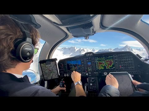 Diamond DA62, very steep approach to St. Moritz (LSZS) Airport