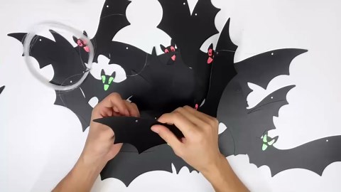 Hanging Bats Halloween Decoration Outside, Large 12 Pieces 3D PVC Black Flying Bat Spooky with Cute Glowing Eyes for Hanging in The Tree Porch Lawn Yard Outdoor Decor (3 Size)