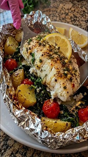 Foil-Packet Baked White Fish with Tomatoes & Herbs | Easy Dinner