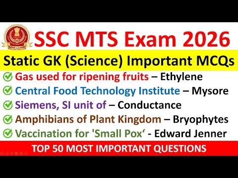 SSC MTS 2026 I Top 50 Science MCQs I Most Important PYQ #sscmts