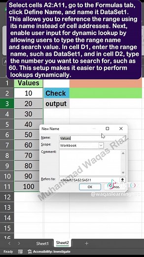 Excel Trick Dynamic Named Range Lookup with INDIRECT & MATCH In Excel, the INDIRECT and MATCH functions can work together to search for values within a named range that changes based on user input. This method helps users look up data from different ranges without manually editing formulas. 🏷️ Step 1: Creating a Named Data Range First, create a named range in Excel. If you have numbers in cells A2 to A11, you can name this range to use it dynamically. ✅ Select A2:A11 🛠️ Go to the Formulas tab 