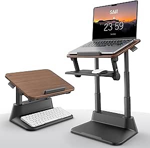 SAIJI Laptop Stand for Desk, Stable Standing Laptop Riser with Foldable Mouse Pad, Standing Computer Stand with 4 Adjustable Height Up to 20.47", MacBook Stand Fit All Laptops Under 17.3"
