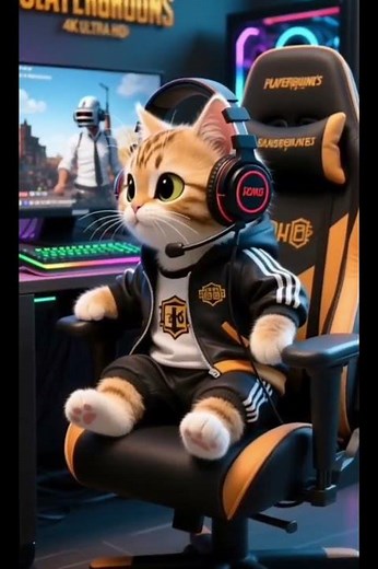3D Animated PUBG Kitten | Cute Cat Gamer Playing PUBG