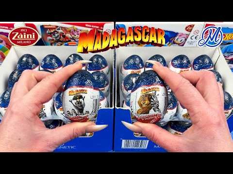 🐧 14 Madagascar Zaini Chocolate Surprise Eggs ASMR Unboxing!