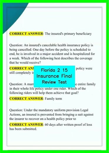Florida 2 15 Insurance Final Review Test video