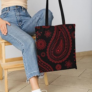 Red Paisley Pattern Tote Bag | Dark Bandana Style All-over Print - Etsy Canada