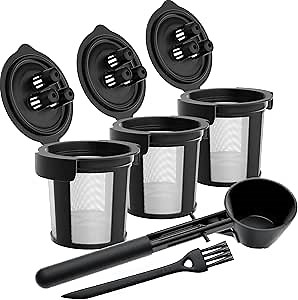 3 Ninja K Cup Reusable Pod for Ninja Dual Brew Pro Coffee Maker by PureHQ - Includes Scoop Funnel - Leak-Free, Easy Fill - Permanent Ninja Coffee Filter Pods for DualBrew CFP201 CFP301 CFP307 CFP451CO