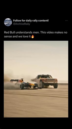 @archiverally on Instagram: "Red Bull brought two machines from completely different worlds into the same desert and let them run. On one side was Bryce Menzies, a multiple time Baja 1000 winner, driving a Trophy Truck built for endurance, massive suspension travel, and sustained speed over rough terrain. These trucks rely on naturally aspirated V8 power, long travel suspension, and durability rather than outright efficiency. On the other was Sergio Pérez in a Red Bull Racing Formula 1 car, engi