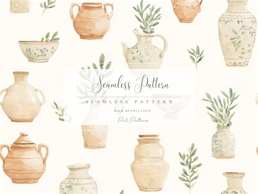 Ceramic Pottery Seamless Pattern PNG, Floral Vase Pattern for Spring Decor, Fast Download, Commercial Use - Etsy