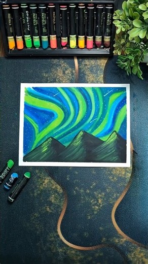 Easy Northern Lights Drawing | Oil Pastel Step by Step #shorts