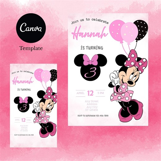 Baby Minnie Mouse Invitation Baby Minnie Mouse First Birthday Invitation Baby Minnie Mouse Birthday Invitation Baby Minnie Mouse Party - Etsy