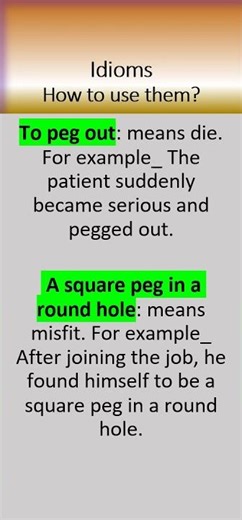 Idioms, To peg out and A square peg in a round hole #english #easyenglisheveryday #englishidiom