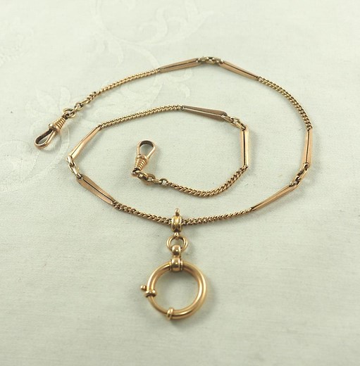 Antique Gentleman's Double Albert Watch Chain in Necklace Length, Gold Filled, Dog Clips, Large Bolt Ring, Rose Tone, Speidel, Germany 1910 - Etsy