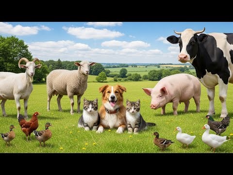 Adorable Farm Animals Kitten, Puppy, Pig, Horse, Goat, Cat, Piglet, Sheep Cute Animal Sounds