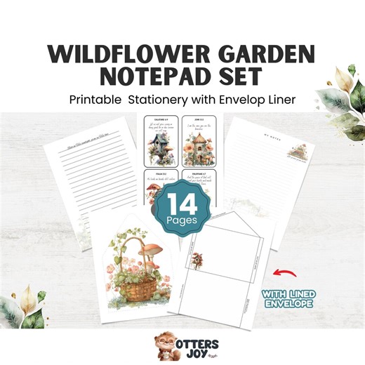 Wildflower Garden Printable Notepad Set | Botanical Green Stationery PDF | Floral Writing Pages   Envelope Liner | Nature Inspired Notes - Etsy