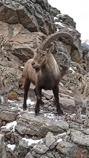 Snow Leopards Surround Their Prey 🐆 | The Perfect Mountain Hunt #animals #wildlife #nature