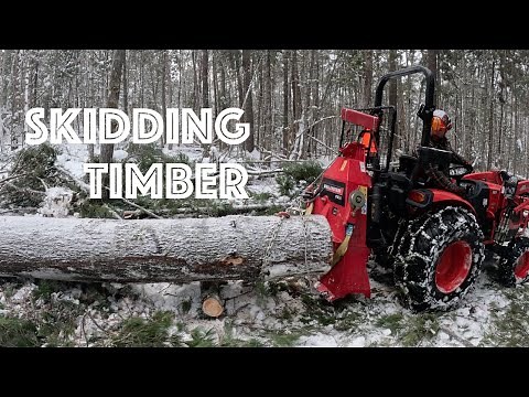 Tractor Logging/Clearing Trails And Skidding Timber With Kioti CK3510SE Log Grapple And Log Winch