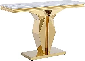 HomVent 47 Inch Faux Marble Console Table, Rectangular Marble Top Living Room Tables, Side Sofa Table, with Mirrored Finish Stainless Steel Base