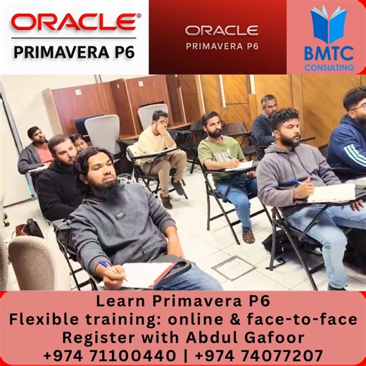 successful kick-off of our new Regular Primavera Project Management Training at the Business Management Training Centre! 📞 Registration & Enquiries Abdul Gafoor 📱 974 71100440 | 974 74077207 💬 WhatsApp: https://wa.me/97471100440 🔗 LinkedIn: linkedin.com/in/gafoor-shamnid-6a0b5034 📘 Facebook: facebook.com/Gafoorbmtc ▶️ YouTube: youtube.com/@bmtcbusinessmanagementtraining 📍 Admin Office: BMTC – Business Management Training Centre Qatar 2nd Floor, Bin Dirham Plaza (Lulu Xpress), B-Ring Road, 