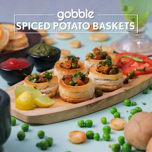 9.7K views · 100 reactions | Spiced Potato Basket - A basket chaat made with baked bread cups and filled with spiced masala potatoes! | Gobble | Facebook