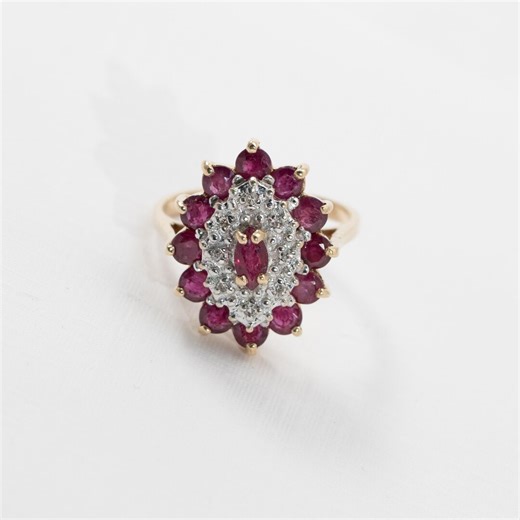 Ruby Cluster Ring With Small Diamonds, 10k Yellow Gold, Ring Size 6.25 - Etsy