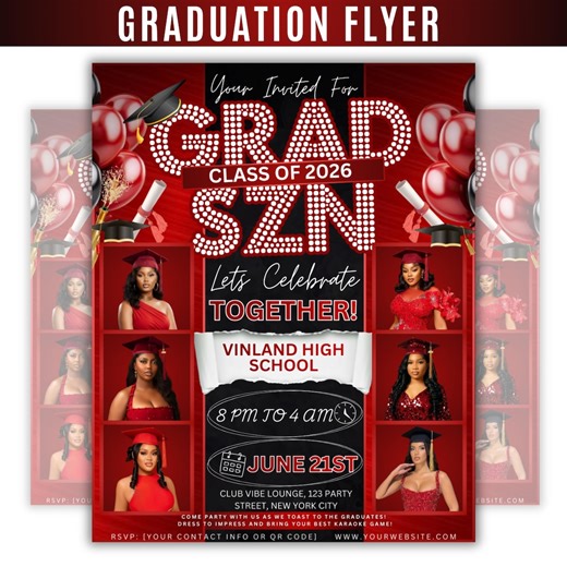 Class of 2026 Graduation Flyer, Editable Graduation Announcement Flyer, College High School Grad Celebration Party Canva Flyer