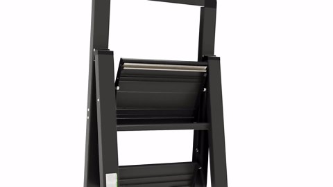Step Ladder 4 Step Folding, Decorative - Modern Beautiful Black Aluminum,Lock Mechanism, Ultra Slim Profile, Anti Slip Steps, Sturdy-Portable for Home, Office, Kitchen, Photography Use,by SORFEY