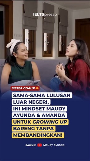 Maudy Ayunda & Amanda: Sister Goals Sama-sama Lulusan Uni Top Inggris! 🥳🥳 Maudy dan adiknya, Amanda Khairunnisa lagi sharing soal mindset yang wajib banget kita terapin biar gak selalu membandingkan pencapaian diri sama adik/kakak/orang lain! 💫 Dua-duanya lulusan kampus top Inggris loh, Maudy Ayunda menempuh studi S1 di Oxford University sedangkan Amanda lulusan S1 di King's College London! 🔥🔥 Yuk tag kakak atau adik kamu dan ajak buat kuliah di luar negeri bareng! ✅ Buat yang mau mulai #St