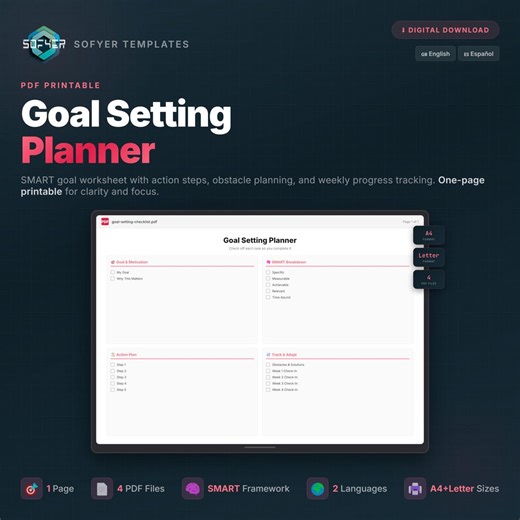 Goal Setting Planner Printable: SMART Goals Worksheet, Vision Board & Action Plan (PDF) - Etsy