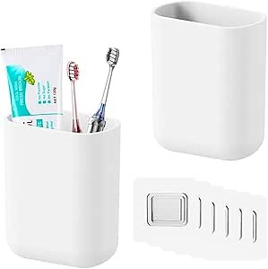 Ameolela Wall Mount Toothbrush Holder for Bathroom - Self Adhesive Wall Mounted Tooth Brush Holder for Electric Toothbrush, Toothpaste, Razor, Tableware Storage Holder for Kitchen (2 Pack)