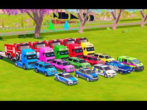 TRANSPORTING ALL POLICE CARS, RESCUE VEHICLES, EXCAVATOR, BACKHOE LOADER TO GARAGE - FS22 - #9