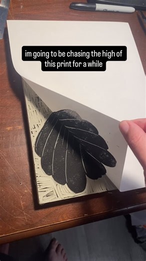 percival on Instagram: "linocut is the best thing ive done in 2025. insane dopamine hit #artist #art #linocut #linocutprint #bird #grackle"