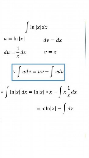 Integral por partes ln(x) dx #cálculo #maths #algebra