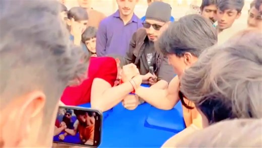 Practice Match in Arm Wrestling with Friends