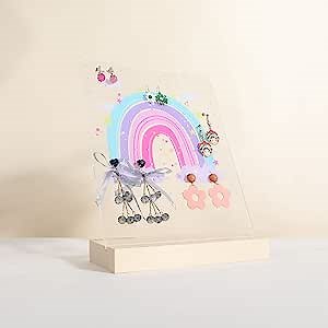 GemeShou 120 holes earring display stand for selling, rainbow earring stud board with wood base, acrylic earring organizer jewelry storage shelf for girls【Acrylic board-rainbow】
