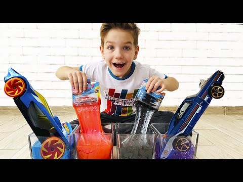 Mark finds new hot wheels cars in colorful slimes
