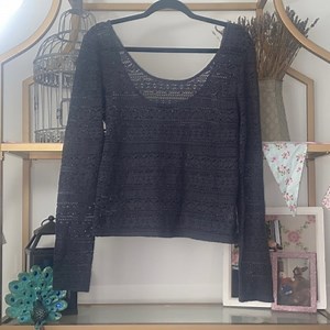 American Eagle Eyelet Grey See-Thru Top Lace Sheer Layer TikTok Aesthetic Winter