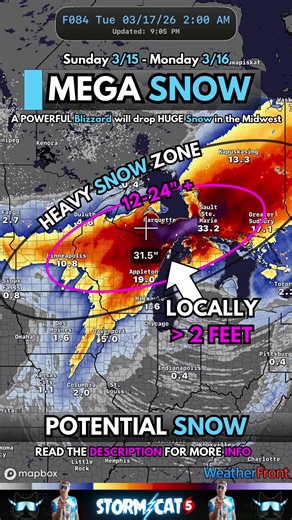 ⚠️ HEADS UP my brotheren — A BOMB CYCLONE is about to drop MEGA Snow in the Midwest. Sunday into Monday, a powerful Low Pressure system will rapidly intensify over the Great Lakes, bringing Heavy Snow and strong winds capable of producing Blizzard conditions across Minnesota, Wisconsin, and Northern Michigan. ❄️ Widespread Snow totals of 1–2 FEET are likely, with locally up to 3 FEET possible in the UP of Michigan. These totals will bury roads and make travel nearly impossible, especially with w