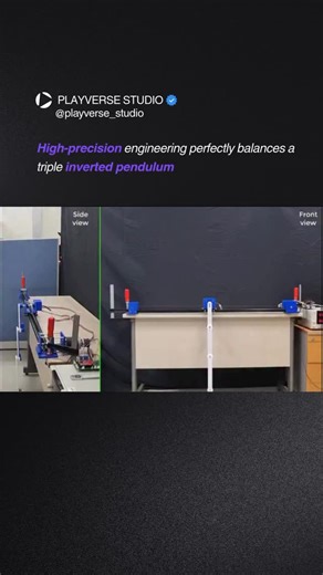 Playverse Studio on Instagram: "Physics says “no,” but the PID controller says “watch me.” 🤖⚖️ What you’re looking at is a triple inverted pendulum. While a single inverted pendulum is a classic engineering challenge, adding two more joints creates an exponentially more complex system of non-linear dynamics. To keep this upright, the system has to: Process sensor data at lightning speeds. Calculate precise counter-movements in real-time. Execute micro-adjustments via the base motor to combat gr