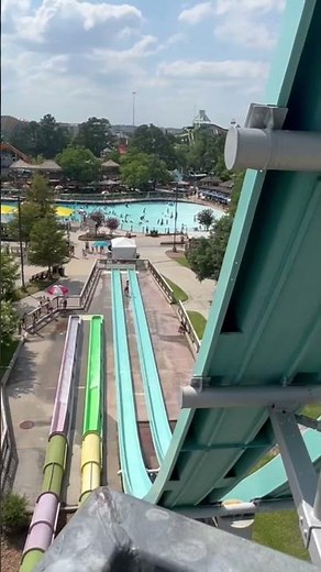 About to do the plunge at Six Flags Hurricane Harbor Splashtown near Houston
