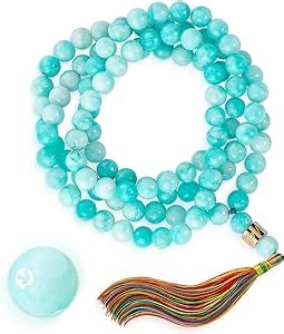 Mala Beads 108 Japamala Necklace with 18K Gold Plated Charm Meditation Necklace with Tassel Women & Men Natural Healing Crystal Jewelry - Buddhist Prayer Bead for Yoga and Spiritual Gift (8 mm)