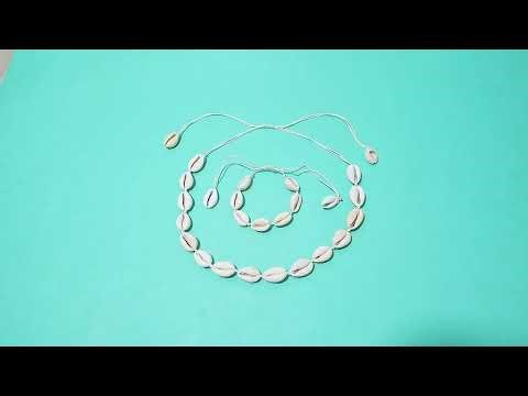 Sea Shell Necklace Bracelet Set, Handmade Adjustable Natural Shell Bracelets