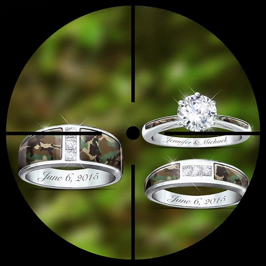 Unite your unique passions with this camo personalized wedding ring set. Shop Now! http://bit.ly/2P4sOsV | The Bradford Exchange