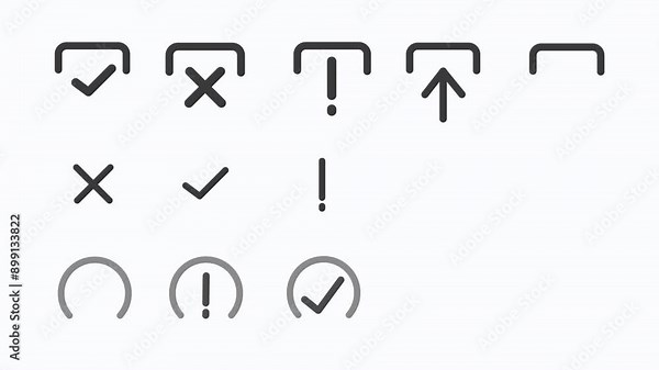 upload icon set, with failed, success and warning options, on transparent bacground easy to edit