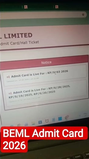 BEML Admit Card 2026 Live | Don't Miss This Update #shorts