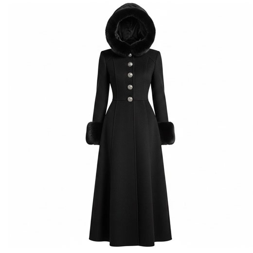 Luxury Black Wool Maxi Coat With Faux Fur Hood & Cuffs | Victorian Gothic Winter Coat for Women, Long Elegant Wool Overcoat - Etsy