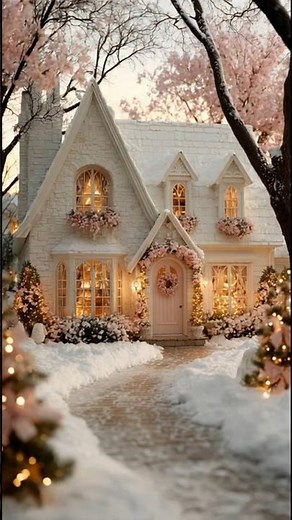 Cozy Pink & White Christmas Cottage Tour | Full House Interior & Exterior