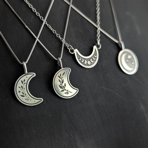 Sterling Silver Crescent Moon Necklace - Etsy